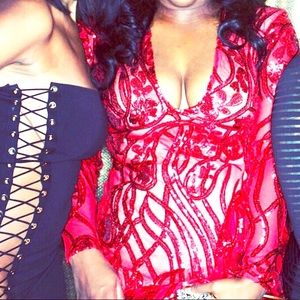 Red  sequin Versailles birthday New Years gown